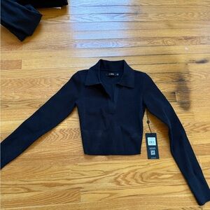 Cuts Ribbed Collared Long Sleeve Crop